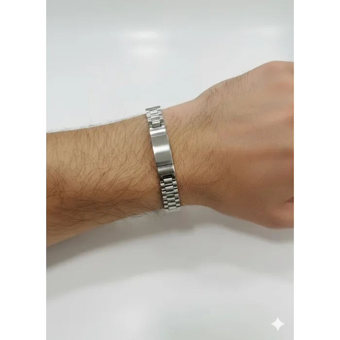 Siyah Deri / Çelik  Erkek Deri Bileklik 20 Cm  - Ebl0036