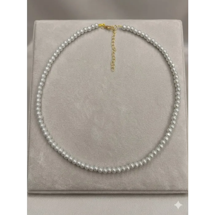 Beyaz Cam İnci  Kolyeler 40+5 Cm  - Kl0302