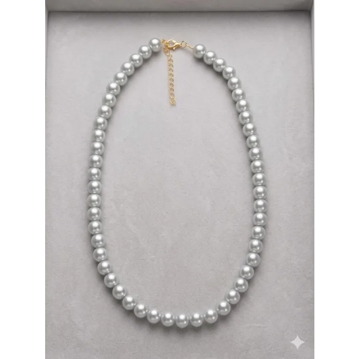Beyaz Cam İnci  Kolyeler 40+5 Cm  - Kl0300