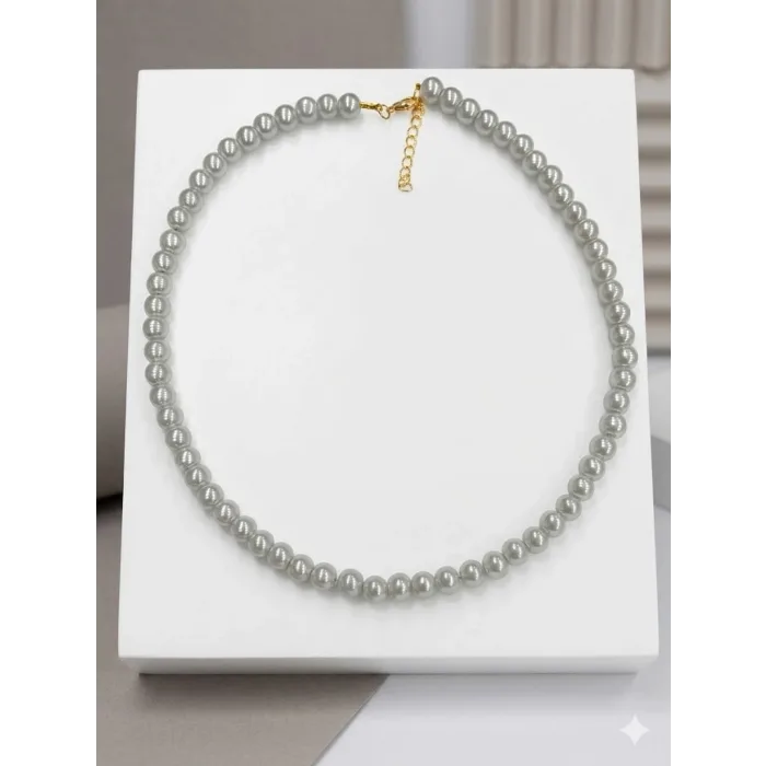 Beyaz Cam İnci  Kolyeler 40+5 Cm  - Kl0301
