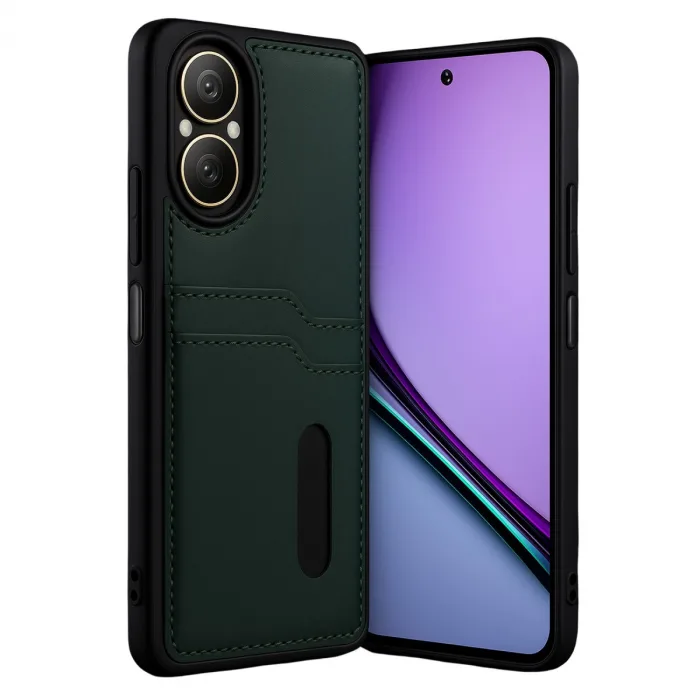 Realme 12 Lite Kılıf Sara Kartvizitli Deri Kılıf - Koyu Yeşil