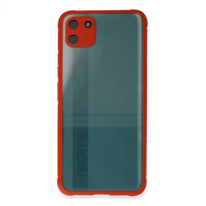 Realme C11 Kılıf Miami Şeffaf Silikon - Kırmızı