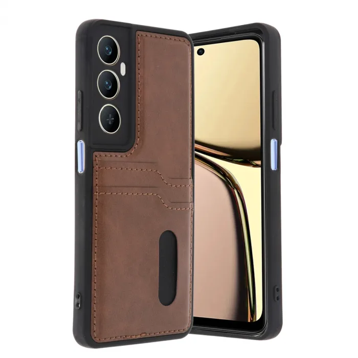 Realme C65 Sara Kartvizitli Deri Kılıf - Taba