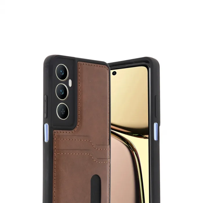 Realme C65 Sara Kartvizitli Deri Kılıf - Taba