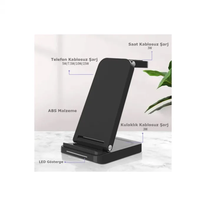 S90 4in1 Kablosuz Şarj Masaüstü Set - Siyah