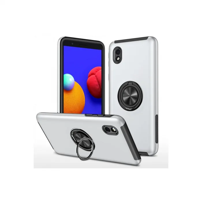 Samsung Galaxy A01 Core Kılıf Elit Yüzüklü Kapak - Gümüş