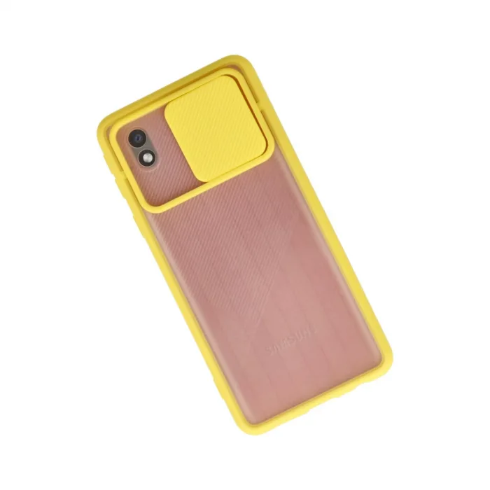 Samsung Galaxy A01 Core Kılıf Palm Buzlu Kamera Sürgülü Silikon - Sarı