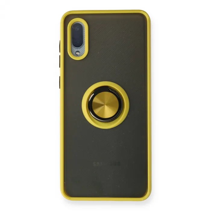 Samsung Galaxy A02 Kılıf Montreal Yüzüklü Silikon Kapak - Sarı