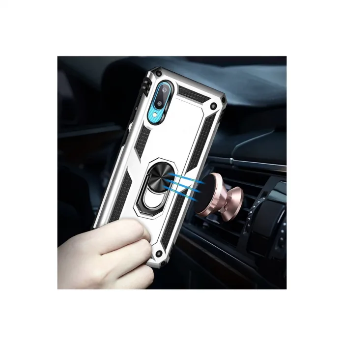 Samsung Galaxy A02 Kılıf Sofya Yüzüklü Silikon Kapak - Gümüş