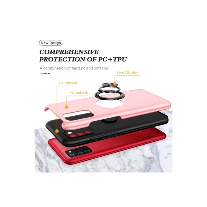 Samsung Galaxy A02s Kılıf Elit Yüzüklü Kapak - Pembe