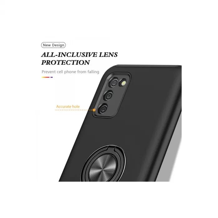 Samsung Galaxy A02s Kılıf Elit Yüzüklü Kapak - Siyah