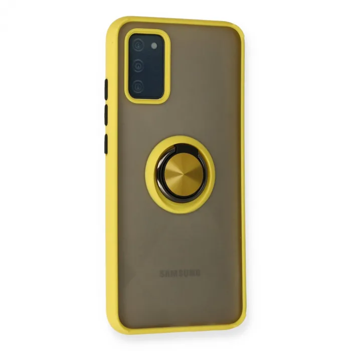 Samsung Galaxy A02s Kılıf Montreal Yüzüklü Silikon Kapak - Sarı