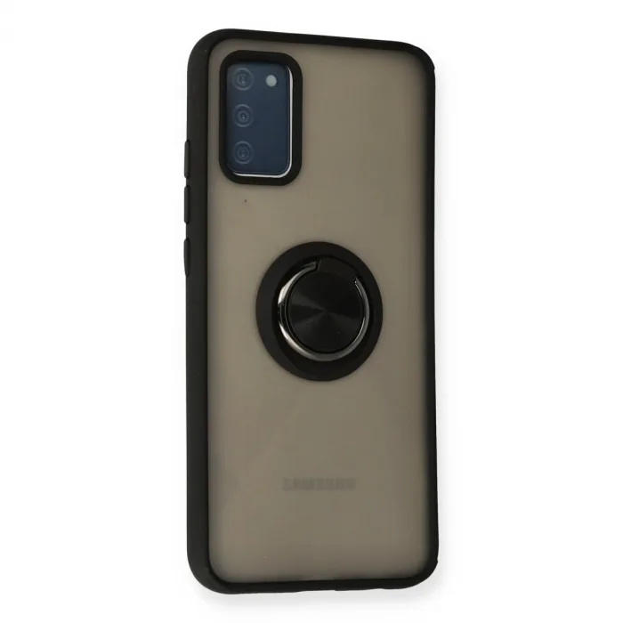 Samsung Galaxy A02s Kılıf Montreal Yüzüklü Silikon Kapak - Siyah