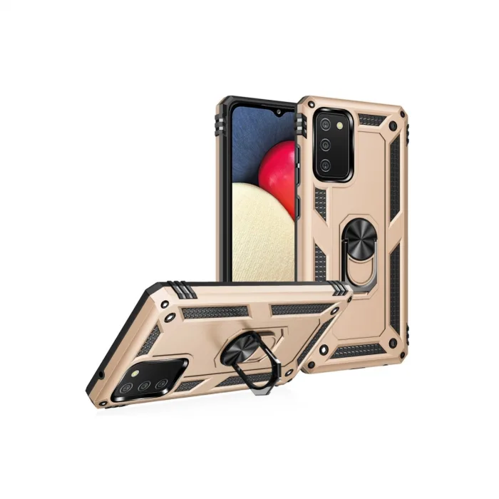 Samsung Galaxy A02s Kılıf Sofya Yüzüklü Silikon Kapak - Gold