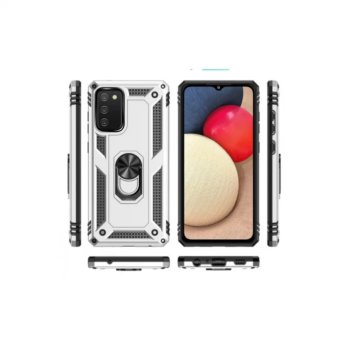 Samsung Galaxy A02s Kılıf Sofya Yüzüklü Silikon Kapak - Gümüş