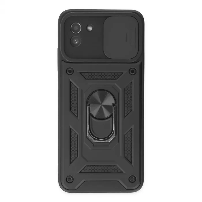 Samsung Galaxy A03 Kılıf Pars Lens Yüzüklü Silikon - Siyah