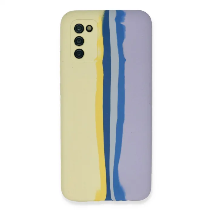 Samsung Galaxy A03s Kılıf Ebruli Lansman Silikon - Sarı-lila