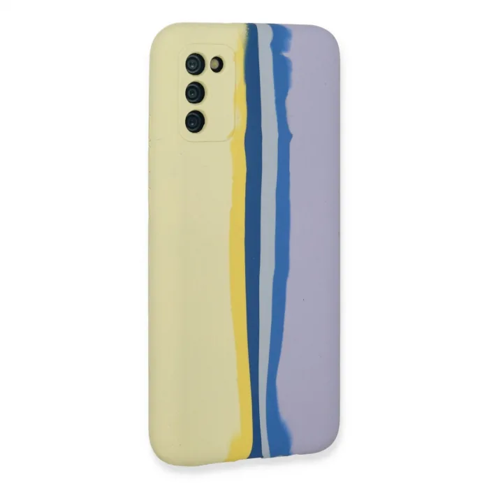 Samsung Galaxy A03s Kılıf Ebruli Lansman Silikon - Sarı-lila