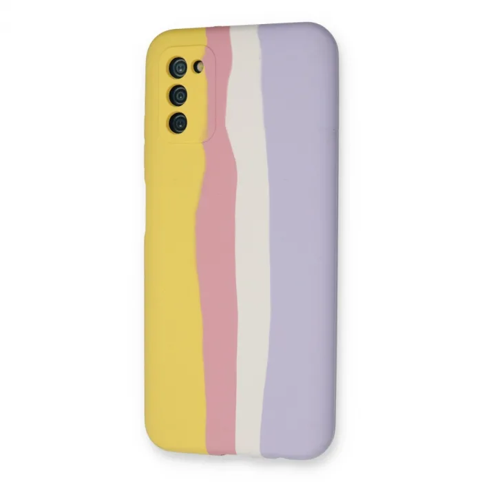 Samsung Galaxy A03s Kılıf Ebruli Lansman Silikon - Sarı-mavi