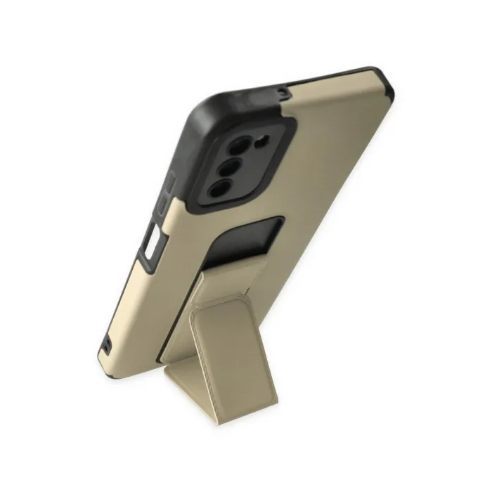 Samsung Galaxy A03s Kılıf Mega Standlı Silikon - Gold