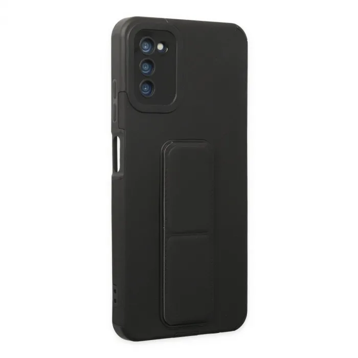 Samsung Galaxy A03s Kılıf Mega Standlı Silikon - Siyah