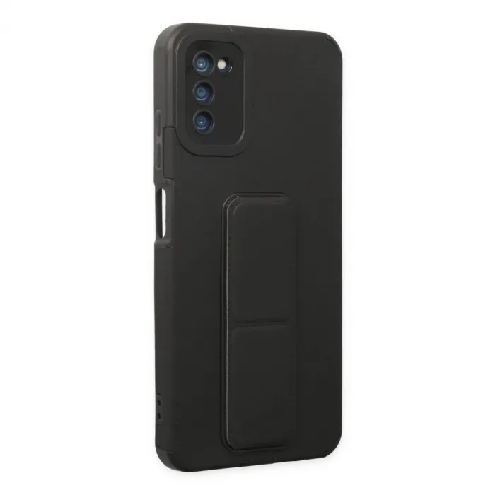 Samsung Galaxy A03s Kılıf Mega Standlı Silikon - Siyah