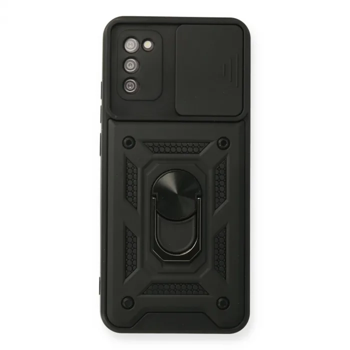 Samsung Galaxy A03s Kılıf Pars Lens Yüzüklü Silikon - Siyah