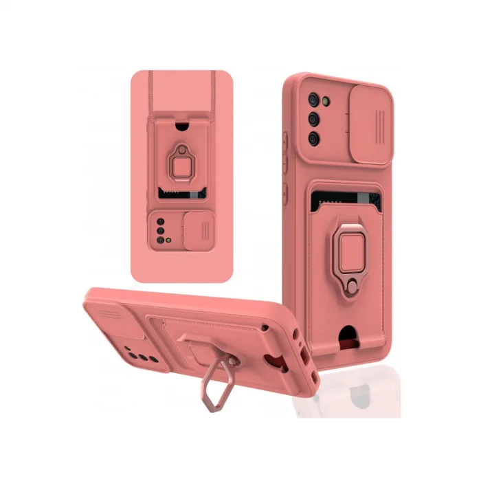 Samsung Galaxy A03s Kılıf Zuma Kartvizitli Yüzüklü Silikon - Pembe