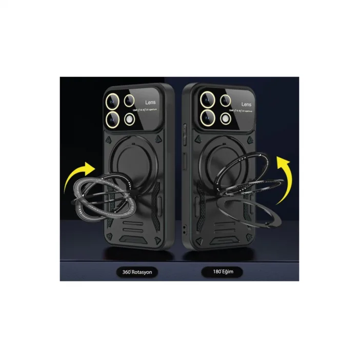 Samsung Galaxy A05 Kılıf Joy Lens Standlı Kapak - Siyah