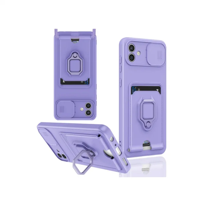 Samsung Galaxy A05 Kılıf Zuma Kartvizitli Yüzüklü Silikon - Lila