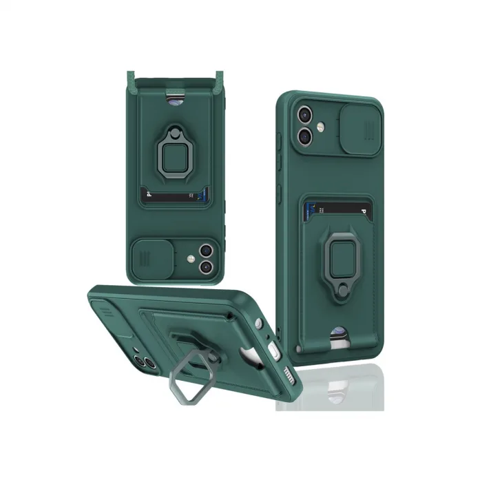 Samsung Galaxy A05 Kılıf Zuma Kartvizitli Yüzüklü Silikon - Yeşil