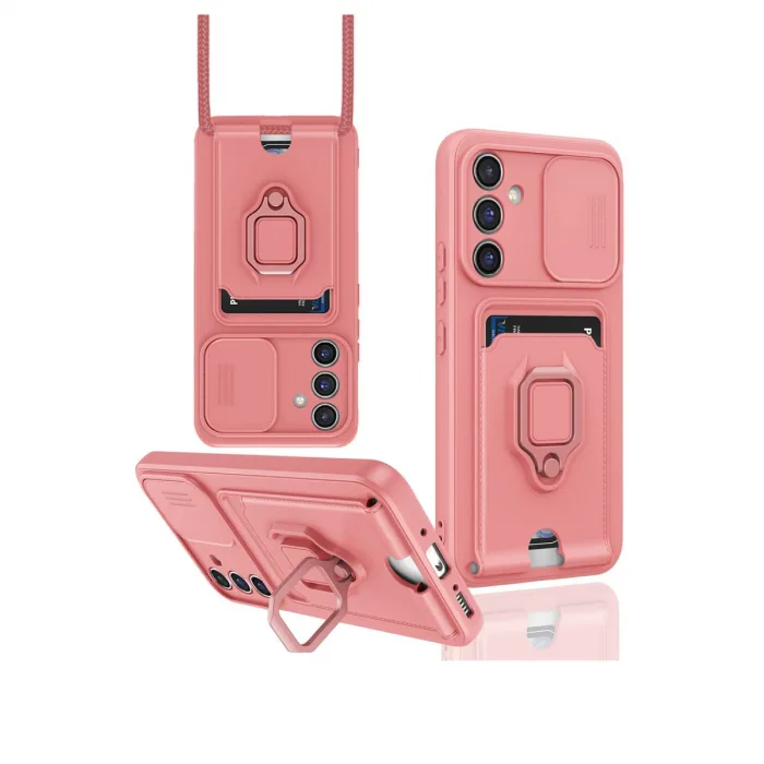 Samsung Galaxy A05s Kılıf Zuma Kartvizitli Yüzüklü Silikon - Pembe