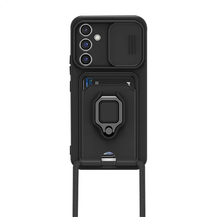 Samsung Galaxy A05s Kılıf Zuma Kartvizitli Yüzüklü Silikon - Siyah