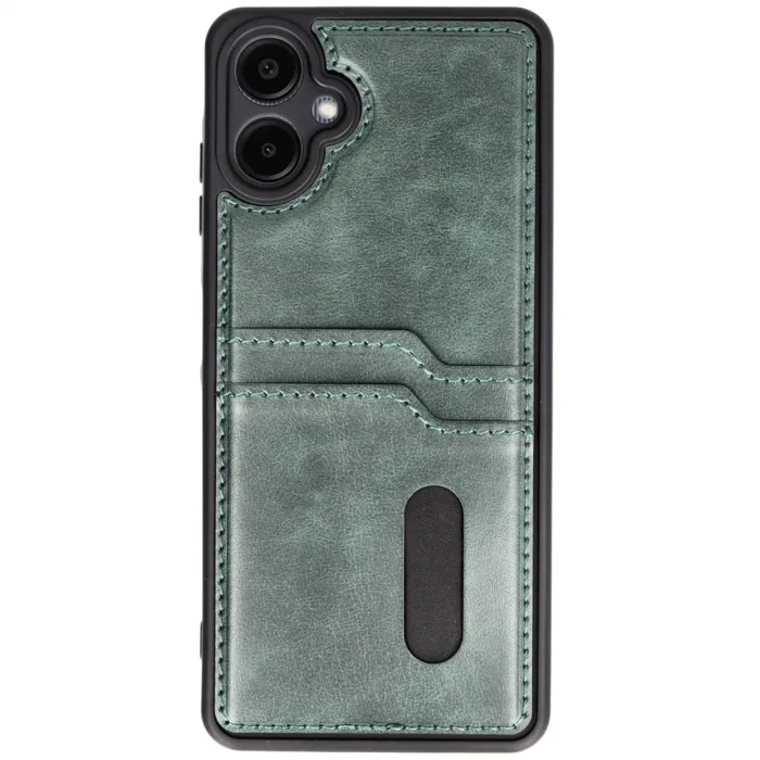 Samsung Galaxy A06 Kılıf Sara Kartvizitli Deri Kılıf - Koyu Yeşil