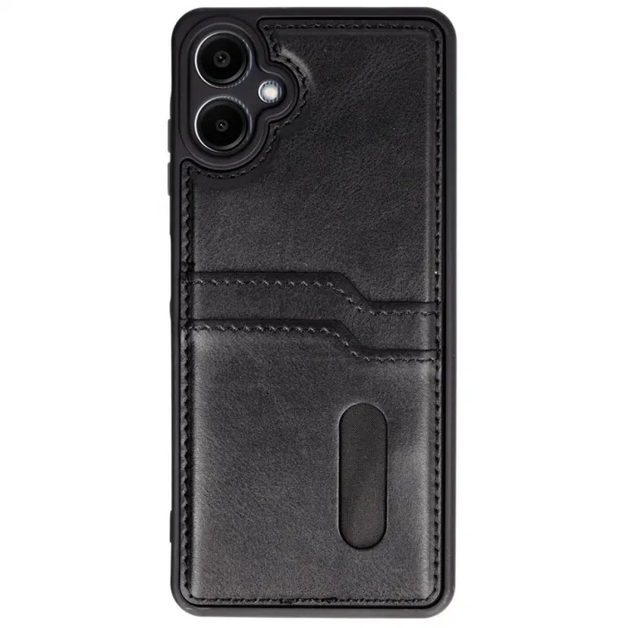 Samsung Galaxy A06 Kılıf Sara Kartvizitli Deri Kılıf - Siyah