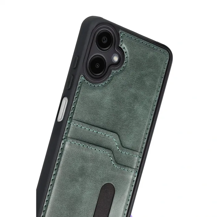 Samsung Galaxy A07 4g Sara Kartvizitli Deri Kılıf - Yeşil