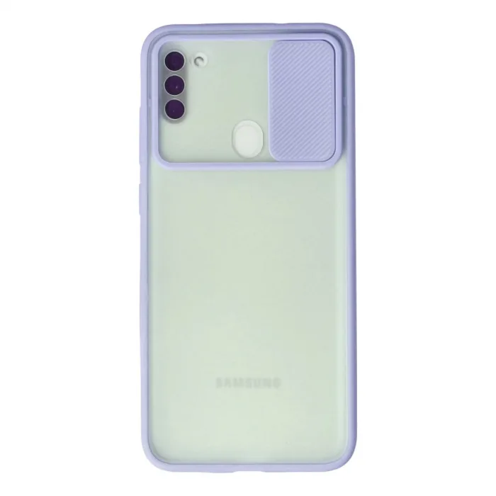 Samsung Galaxy A11 Kılıf Palm Buzlu Kamera Sürgülü Silikon - Lila