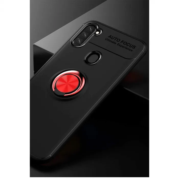 Samsung Galaxy A11 Kılıf Range Yüzüklü Silikon - Siyah-kırmızı