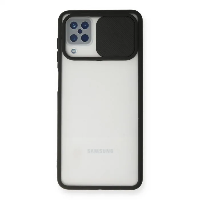 Samsung Galaxy A12 Kılıf Palm Buzlu Kamera Sürgülü Silikon - Siyah