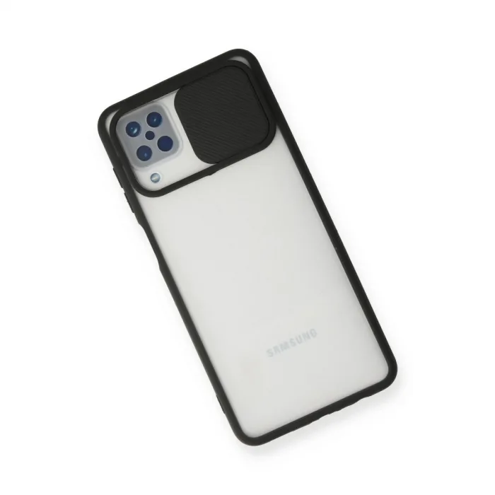 Samsung Galaxy A12 Kılıf Palm Buzlu Kamera Sürgülü Silikon - Siyah