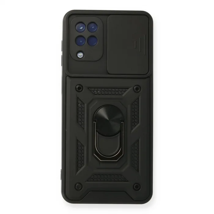 Samsung Galaxy A12 Kılıf Pars Lens Yüzüklü Silikon - Siyah