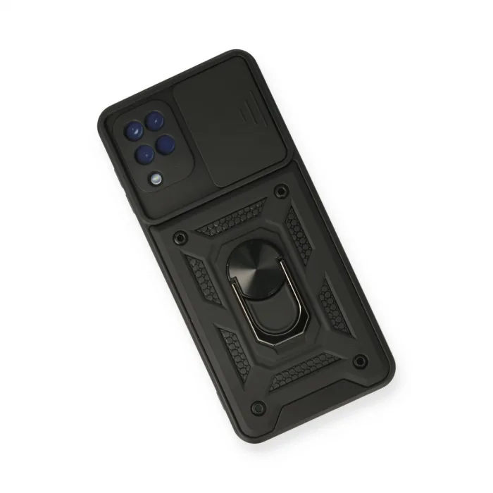 Samsung Galaxy A12 Kılıf Pars Lens Yüzüklü Silikon - Siyah