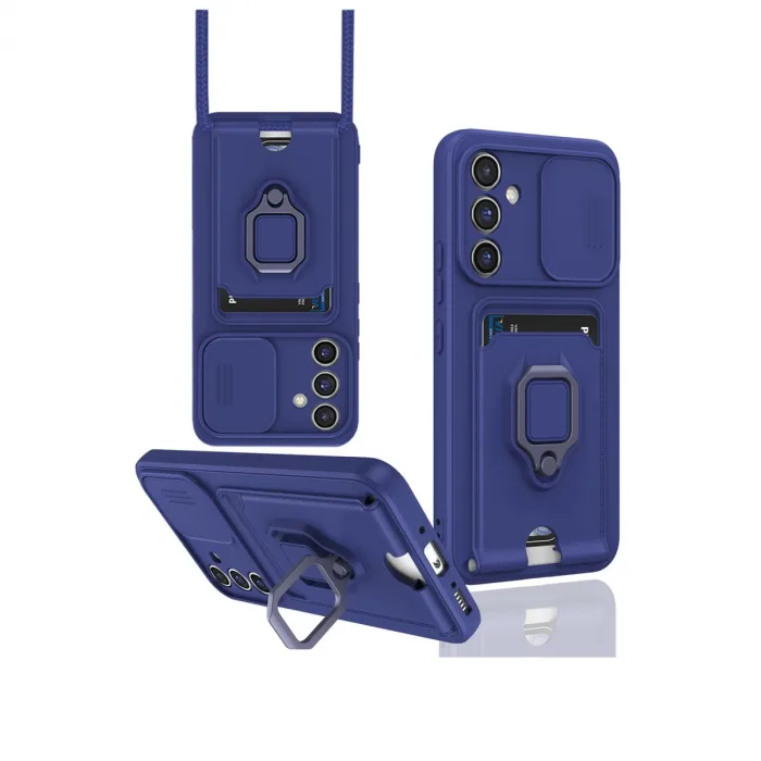 Samsung Galaxy A15 4g Kılıf Zuma Kartvizitli Yüzüklü Silikon - Lacivert