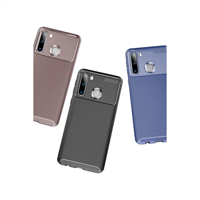 Samsung Galaxy A21 Kılıf Auto Focus Karbon Kapak - Lacivert