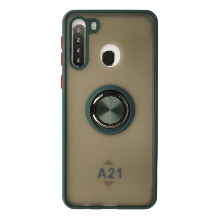 Samsung Galaxy A21 Kılıf Montreal Yüzüklü Silikon Kapak - Yeşil