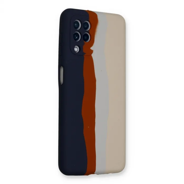 Samsung Galaxy A22 Kılıf Ebruli Lansman Silikon - Lacivert-krem