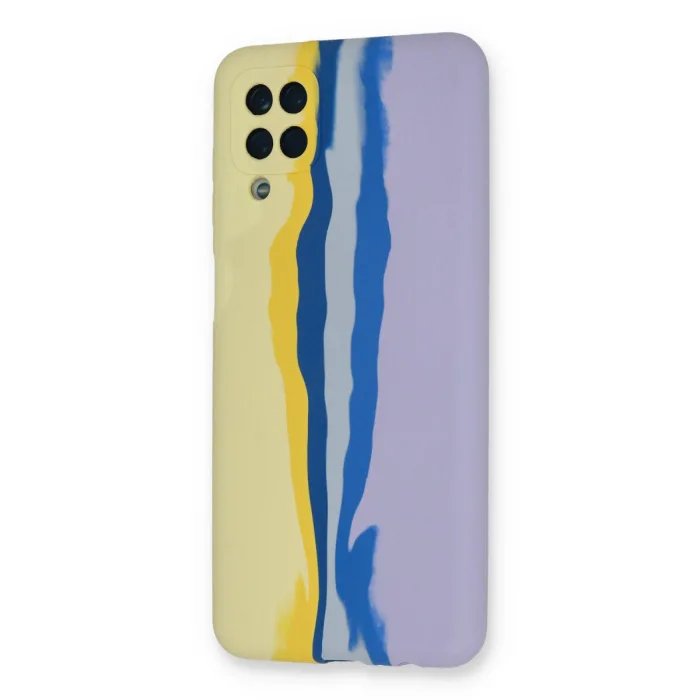 Samsung Galaxy A22 Kılıf Ebruli Lansman Silikon - Sarı-lila