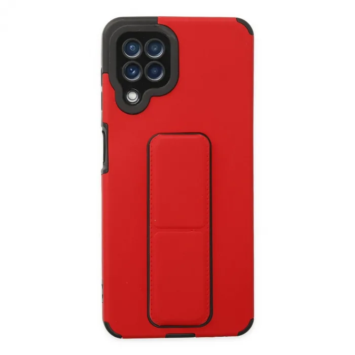 Samsung Galaxy A22 Kılıf Mega Standlı Silikon - Kırmızı
