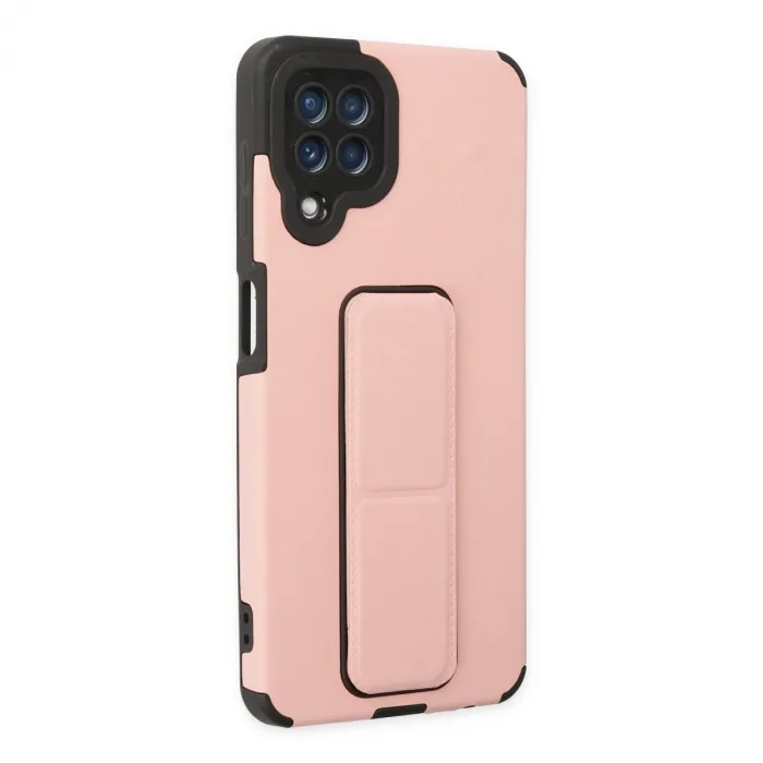 Samsung Galaxy A22 Kılıf Mega Standlı Silikon - Pudra