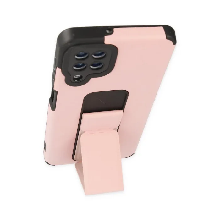 Samsung Galaxy A22 Kılıf Mega Standlı Silikon - Pudra